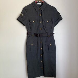 Calvin Klein grey size 8 midi dress with belt.